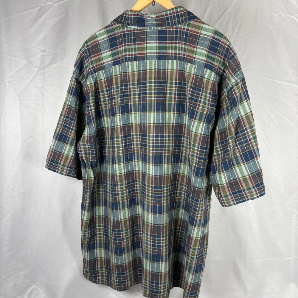 Banana Republic Mens XL Plaid Short Sleeve Button Down Cotton Shirt Blue Green